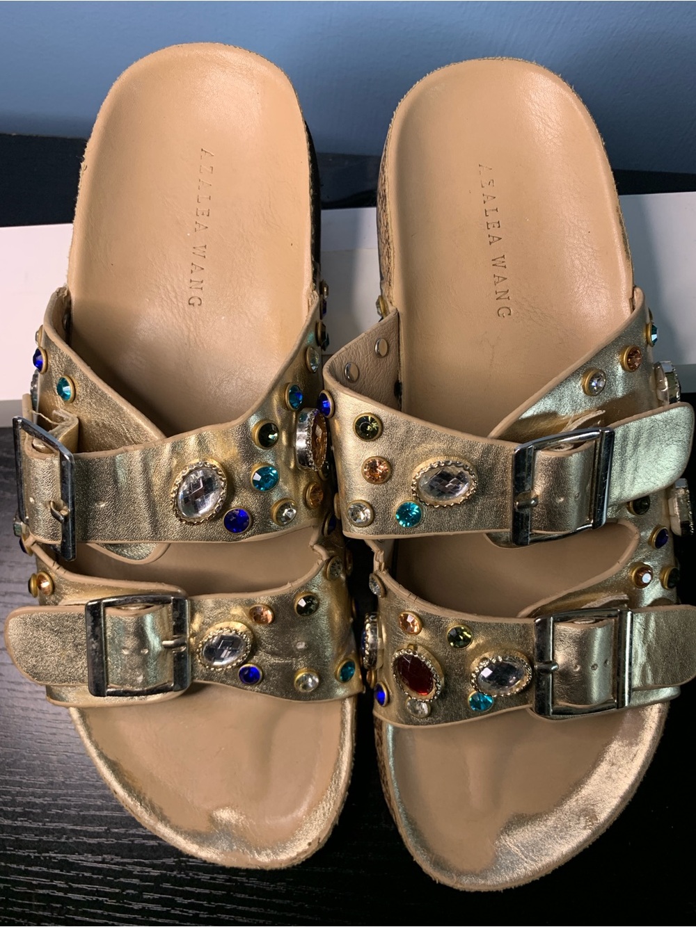 Stella McCartney Gold Jeweled Double-Buckle Slide Mules